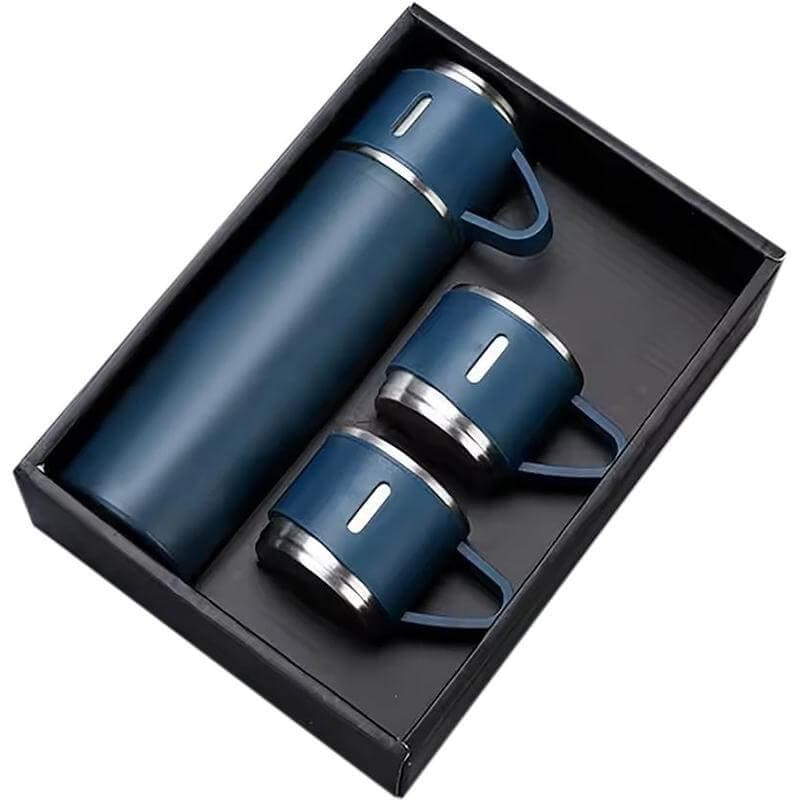 SAFFLE - Giftology Family Set of Vacuum Flask &amp; Two Cups - Navy Blue